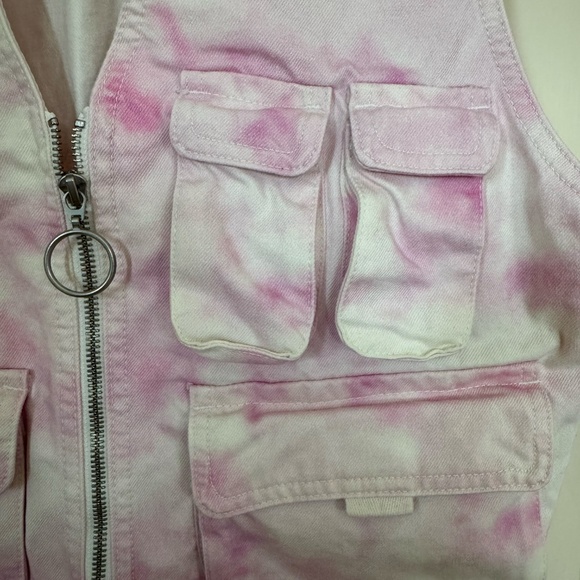 Zara Tie Dye Utility Vest Cargo Pocket Pink White Size M - Picture 3 of 3